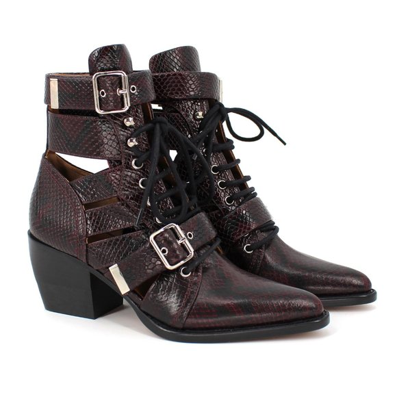 Chloe Shoes - NEW CHLOE Rylee Snakeskin Caged Purple Python Leather Boots Booties 39